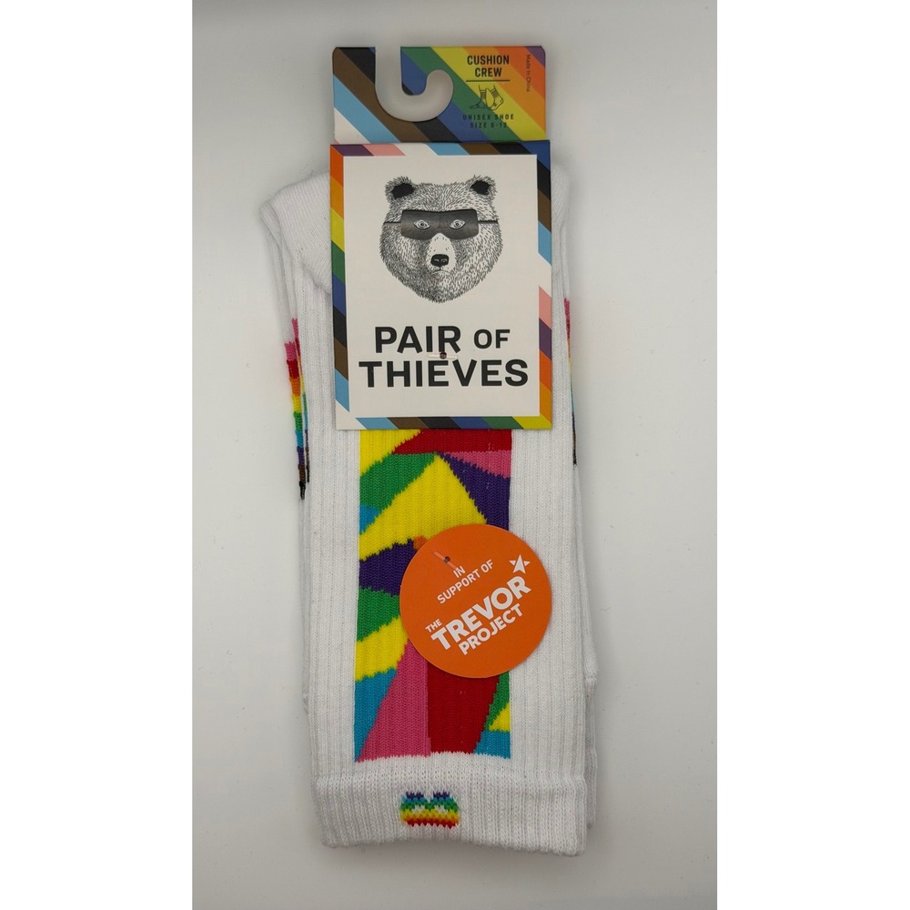 Pair of Thieves Pride Cushion Crew Socks Rainbow Trevor Project Unisex‎ Sz 6-12